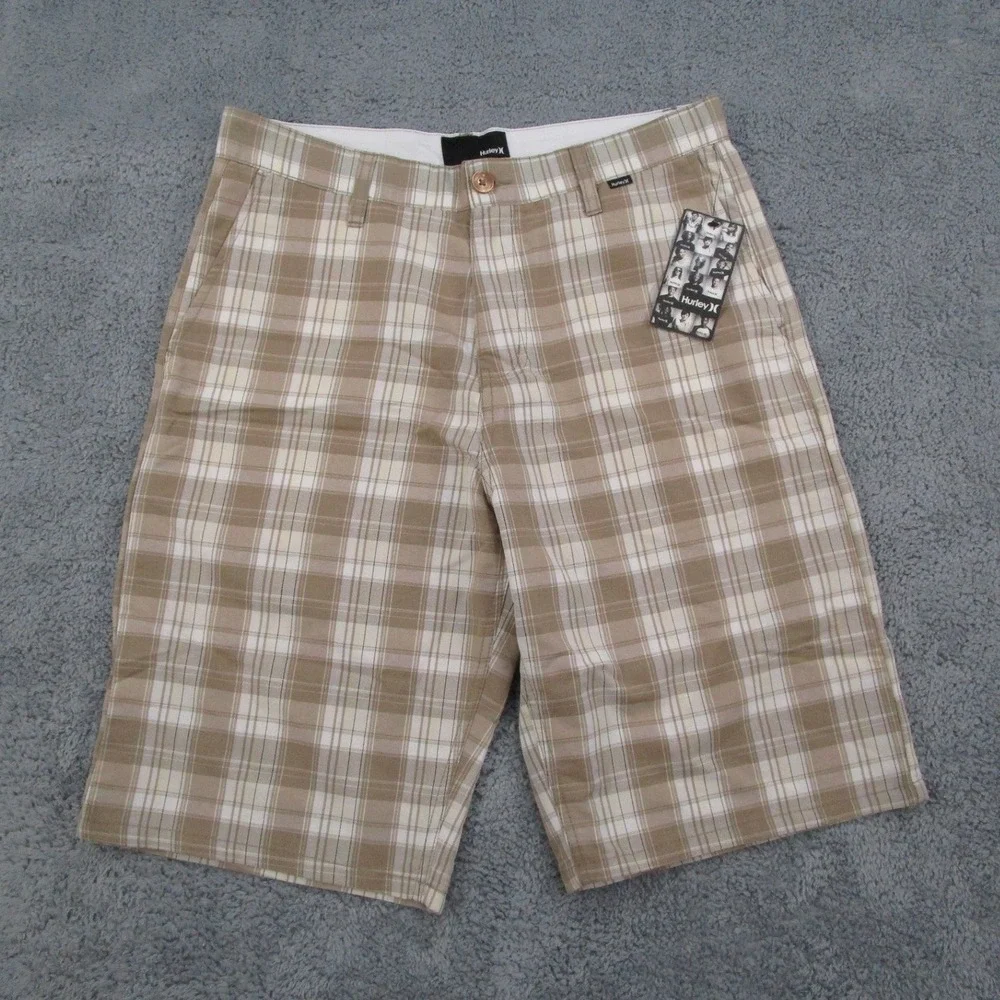 Hurley Sustain Mens 32 Plaid Chino Walk Shorts Tan Skate Y2K MW606SUSV